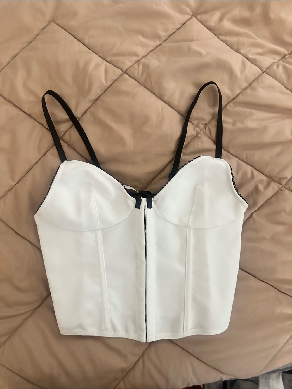 White Bustier Crop Top with Black Straps